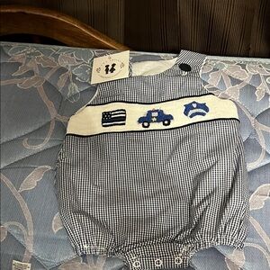 Navy Gingham Diaper Cover with Car Design